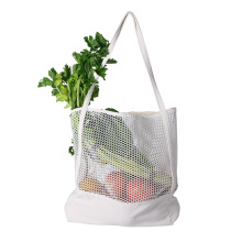 Sac à provisions en coton écologique de vente chaude Sac en filet de coton à bandoulière pour fruits et légumes Sac en filet de coton à main long